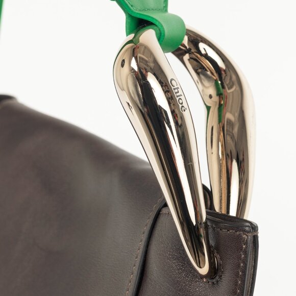 Chloe Kiss Off Brown Leather Green-Strap Shoulder Bag - Picture 8 of 12